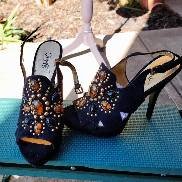 VINTAGE Carlos Santa Black Suede Stilettos' - Picture 1 of 13